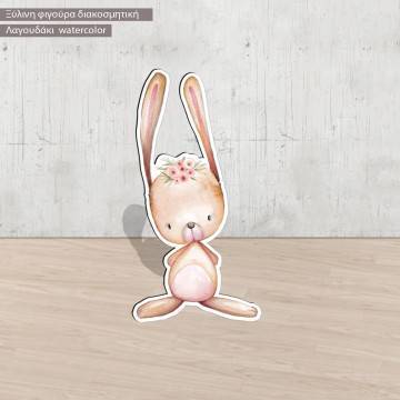 Wooden figure printed Little rabbit clipart watercolor 2