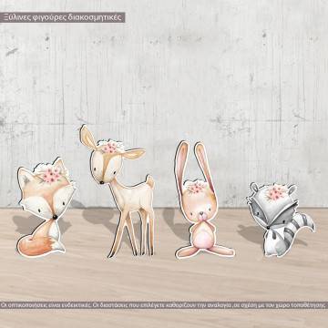 Wooden figures printed set  clipart watercolor animals