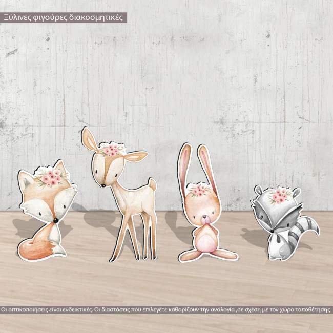 Wooden figures printed set  clipart watercolor animals