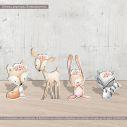 Wooden figures printed set  clipart watercolor animals