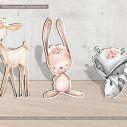 Wooden figures printed set  clipart watercolor animals