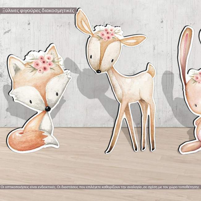 Wooden figures printed set  clipart watercolor animals