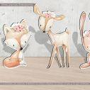 Wooden figures printed set  clipart watercolor animals