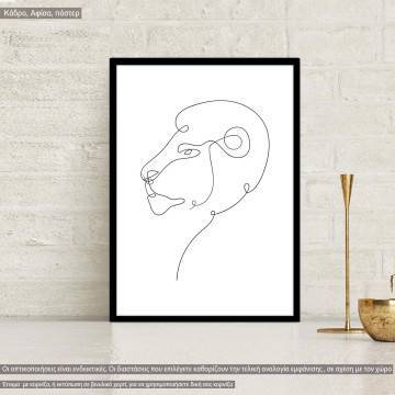 Animals line art, lion, κάδρο, μαύρη κορνίζα