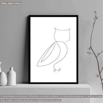 Animals line art, owl, κάδρο, μαύρη κορνίζα