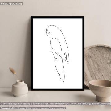 Animals line art, parrot, κάδρο, μαύρη κορνίζα