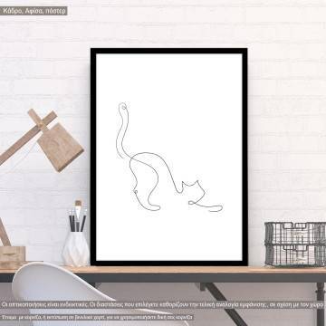 Animals line art, cat II, κάδρο, μαύρη κορνίζα
