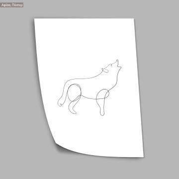 Animals line art, wolf, κάδρο, μαύρη κορνίζα 2