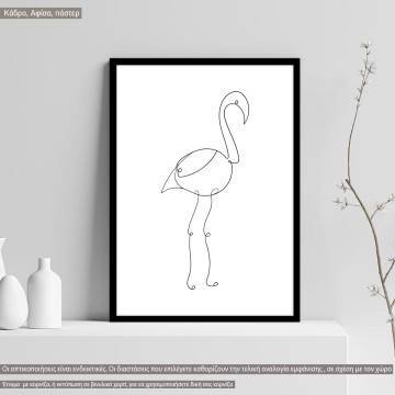 Animals line art, flamingo II, κάδρο, μαύρη κορνίζα
