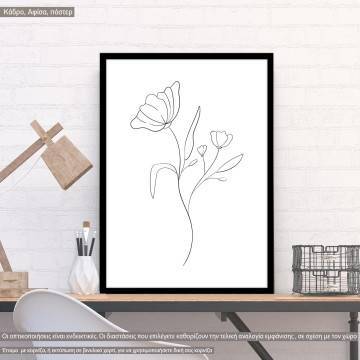 Flowers line art III, κάδρο, μαύρη κορνίζα
