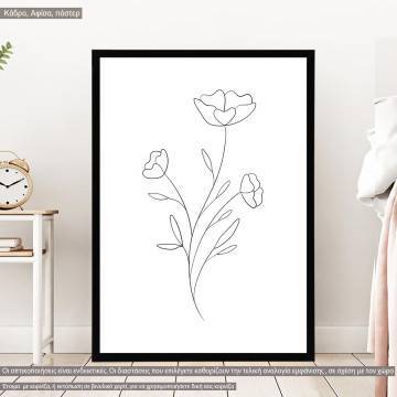 Flowers line art VII, κάδρο, μαύρη κορνίζα
