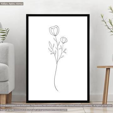 Flowers line art XVIII, κάδρο, μαύρη κορνίζα