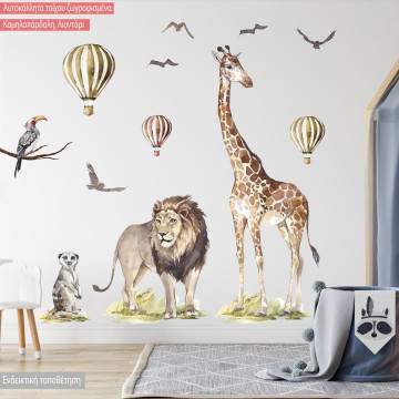 Wall stickers watercolor, Giraffe. lion and more