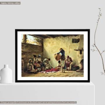 Γυναίκες ετοιμάζουν γλυκό τριαντάφυλλο στα Μέγαρα, Ράλλης, κάδρο