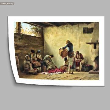 Women prepare rose petal preserves in Megara, Rallis, Poster 2