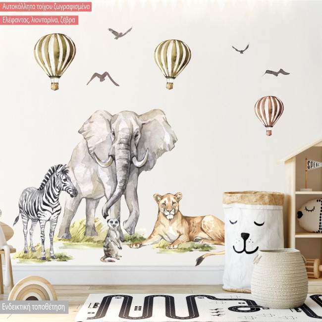 Wall stickers watercolor, Giraffe. lion and more