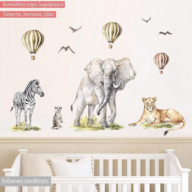 Wall stickers watercolor, Giraffe. lion and more