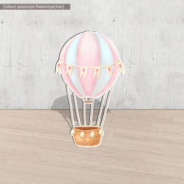 Wooden figure printed Hot air baloon watercolor