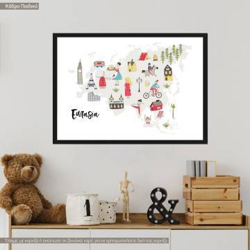 Customs and culture Eurasia map, κάδρο, μαύρη κορνίζα