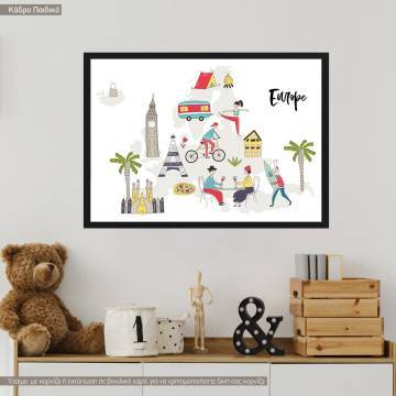 Customs and culture Europe map, κάδρο, μαύρη κορνίζα