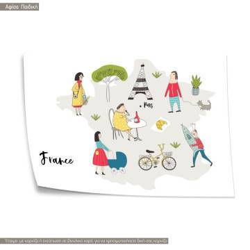 Customs and culture France map, κάδρο, μαύρη κορνίζα 2