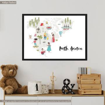 Customs and culture North America map, κάδρο, μαύρη κορνίζα