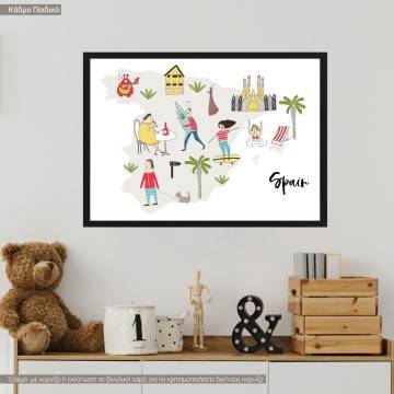 Customs and culture Spain map, κάδρο, μαύρη κορνίζα
