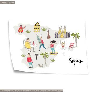 Customs and culture Spain map, κάδρο, μαύρη κορνίζα 2