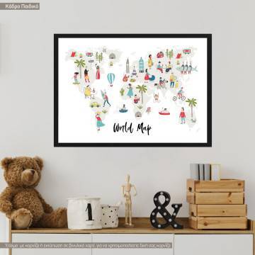 Customs and culture World map, κάδρο, μαύρη κορνίζα