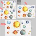 Kids wall stickers Planets watercolor
