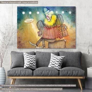 Πίνακας σε καμβά Προσφορά 90x60 cm, Clown with accordion