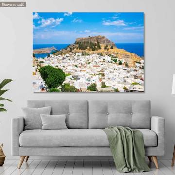 Πίνακας σε καμβά Προσφορά 130x90 cm Ρόδος, Lindos acropolis and town