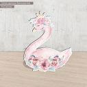Wooden figure printed pink swan with flowers