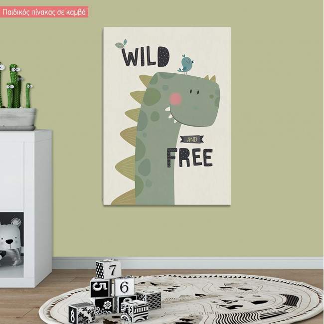 Πίνακας παιδικός σε καμβά Wild and free, Δεινόσαυρος, καμβάς