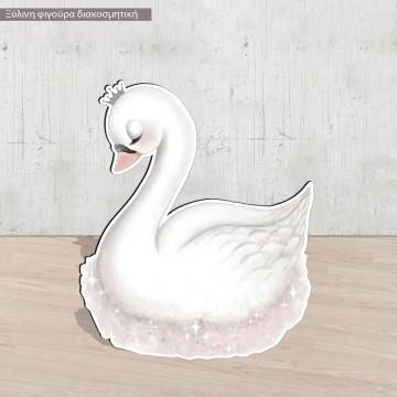 Elegant swan, Κύκνος ξύλινη φιγούρα εκτυπωμένη 2