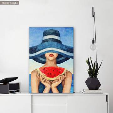 Πίνακας σε καμβά Hat and watermelon, κάθετος καμβάς