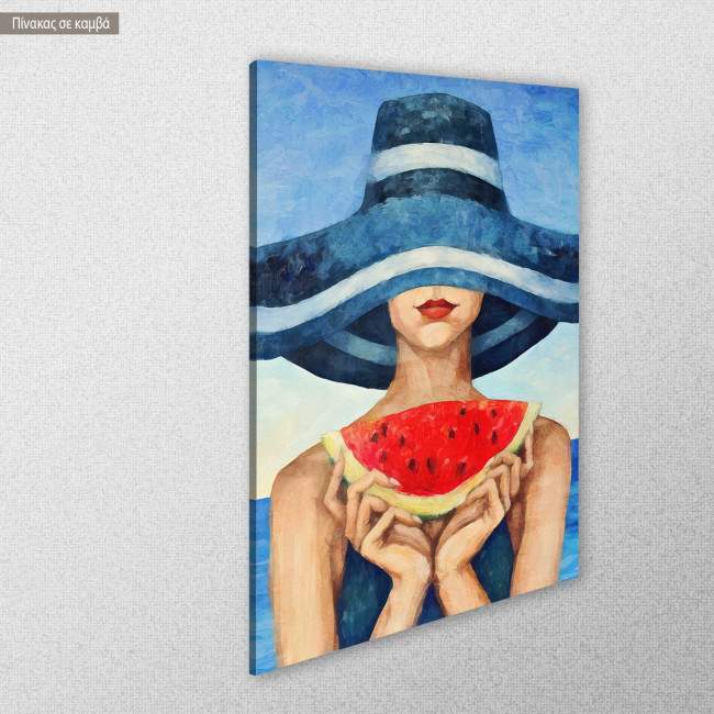 Canvas print Hat and watermelon, vertical
