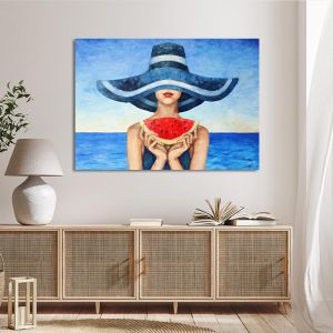 Πίνακας σε καμβά Hat and watermelon Καμβάς τελαρωμένος Όψη 1 2