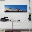 Canvas print Mykonos windmills by night, panoramic