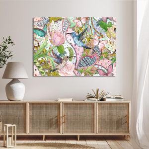 Canvas print Flowers hummingbirds and butterflies Framed canvas View 1 2