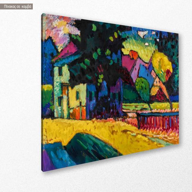 Canvas print Landscape with green house, Kandinsky W.