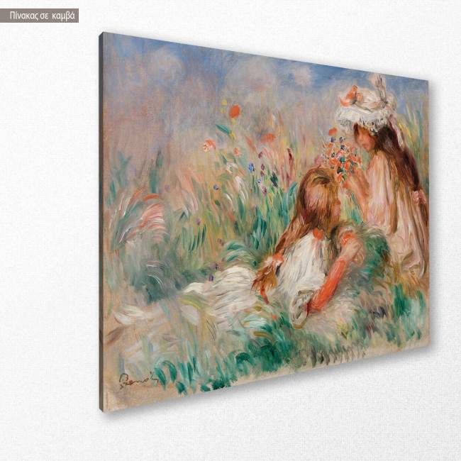Πίνακας ζωγραφικής Girls in the grass,Renoir A, αντίγραφο σε καμβά, κοντινό