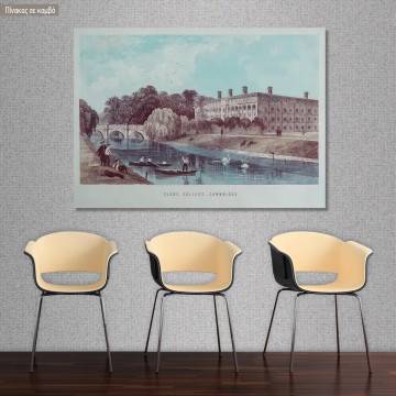 Canvas print Clare college, Cambridge an old print
