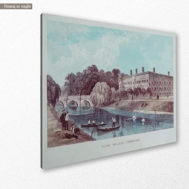 Canvas print Clare college, Cambridge an old print