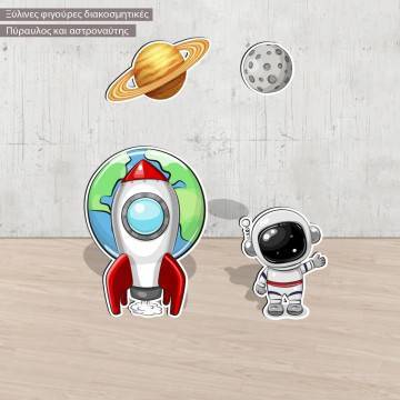 Wooden figure Rocket and astronaut 2