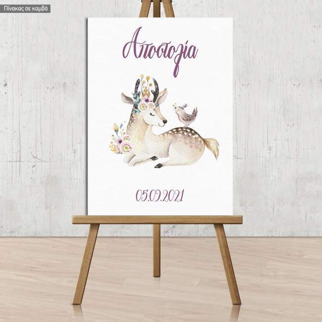 Πίνακας σε καμβά βάπτισης,Ελαφάκι boho καθιστό
