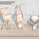 Wooden figures printed setclipart watercolor animals