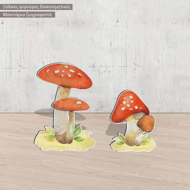 Wooden figure Mushrooms set watercolor