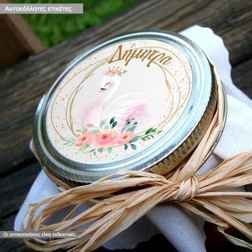 Sticker label Swan flowers golden details