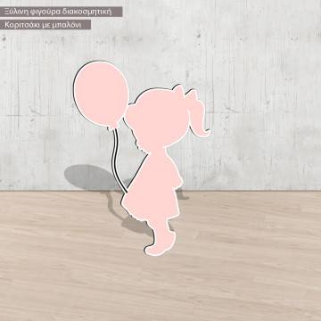 Girl with balloonwooden figure printed